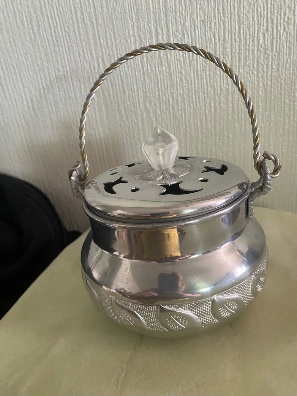 Vintage hammered Aluminum potpourri pot.
